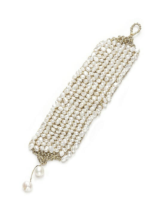 Sea Pearl Woven Wide Bridal Cuff Bracelet
