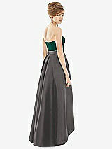 Rear View Thumbnail - Caviar Gray & Hunter Green Strapless Satin High Low Dress with Pockets