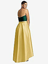 Alt View 2 Thumbnail - Maize & Hunter Green Strapless Satin High Low Dress with Pockets