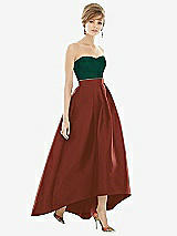 Front View Thumbnail - Auburn Moon & Hunter Green Strapless Satin High Low Dress with Pockets