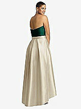 Alt View 2 Thumbnail - Champagne & Hunter Green Strapless Satin High Low Dress with Pockets