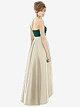 Rear View Thumbnail - Champagne & Hunter Green Strapless Satin High Low Dress with Pockets