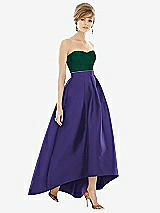 Front View Thumbnail - Grape & Hunter Green Strapless Satin High Low Dress with Pockets