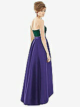 Rear View Thumbnail - Grape & Hunter Green Strapless Satin High Low Dress with Pockets