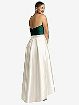Alt View 2 Thumbnail - Ivory & Hunter Green Strapless Satin High Low Dress with Pockets