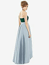 Rear View Thumbnail - Mist & Hunter Green Strapless Satin High Low Dress with Pockets