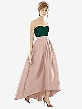 Front View Thumbnail - Toasted Sugar & Hunter Green Strapless Satin High Low Dress with Pockets