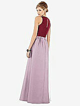 Rear View Thumbnail - Suede Rose & Burgundy Sleeveless Keyhole Back Satin Maxi Dress