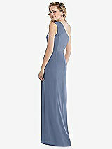 Rear View Thumbnail - Larkspur Blue One-Shoulder Draped Bodice Column Gown