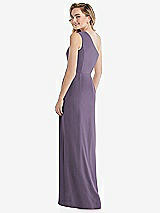 Rear View Thumbnail - Lavender One-Shoulder Draped Bodice Column Gown