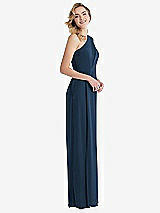 Side View Thumbnail - Sofia Blue One-Shoulder Draped Bodice Column Gown