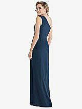 Rear View Thumbnail - Sofia Blue One-Shoulder Draped Bodice Column Gown