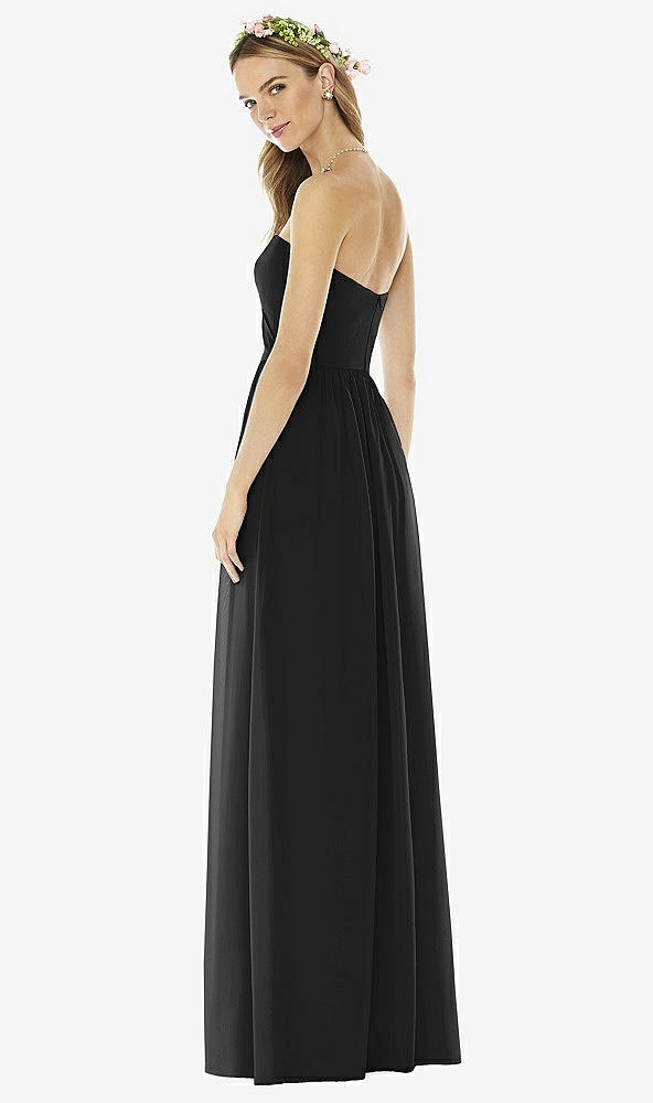Back View - Black Strapless Draped Bodice Maxi Dress with Front Slits