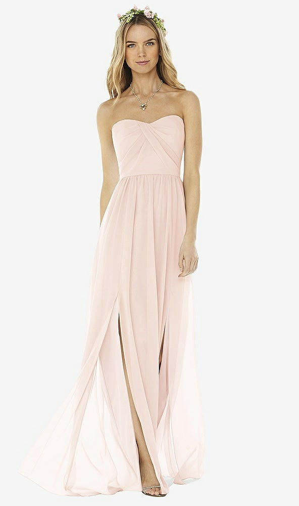Front View - Blush Strapless Draped Bodice Maxi Dress with Front Slits
