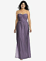 Alt View 1 Thumbnail - Lavender Strapless Draped Bodice Maxi Dress with Front Slits