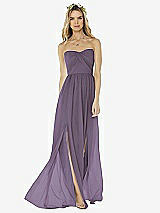 Front View Thumbnail - Lavender Strapless Draped Bodice Maxi Dress with Front Slits