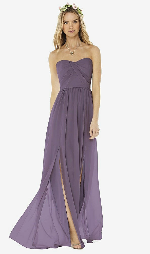 Front View - Lavender Strapless Draped Bodice Maxi Dress with Front Slits