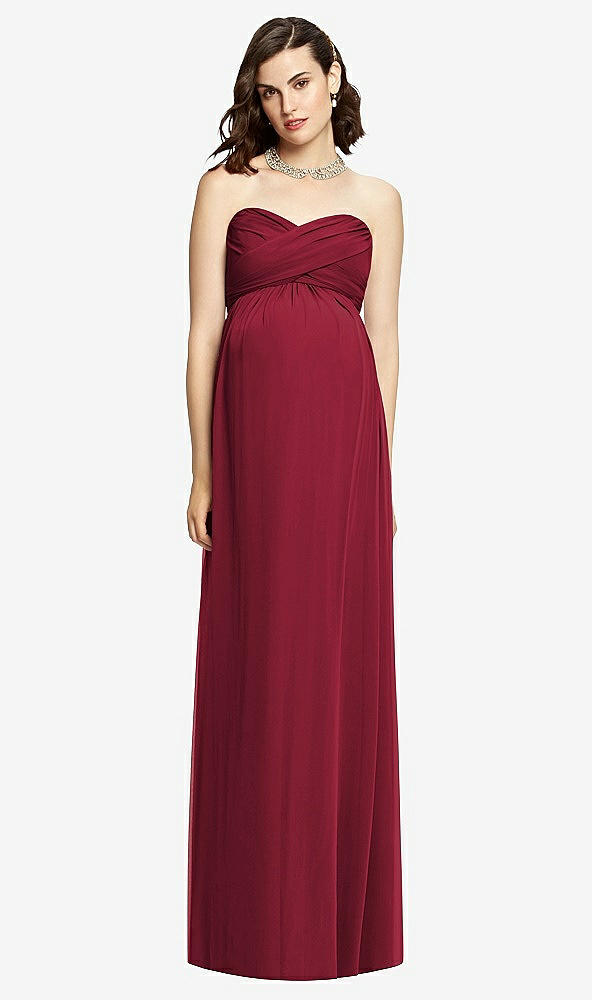 Front View - Burgundy Draped Bodice Strapless Maternity Dress
