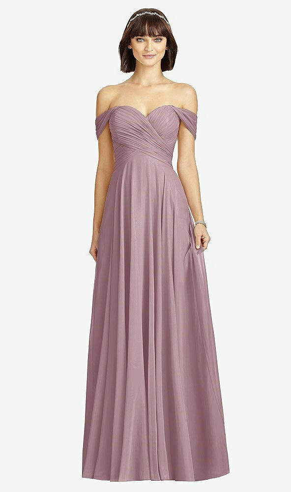 Front View - Dusty Rose Off-the-Shoulder Draped Chiffon Maxi Dress