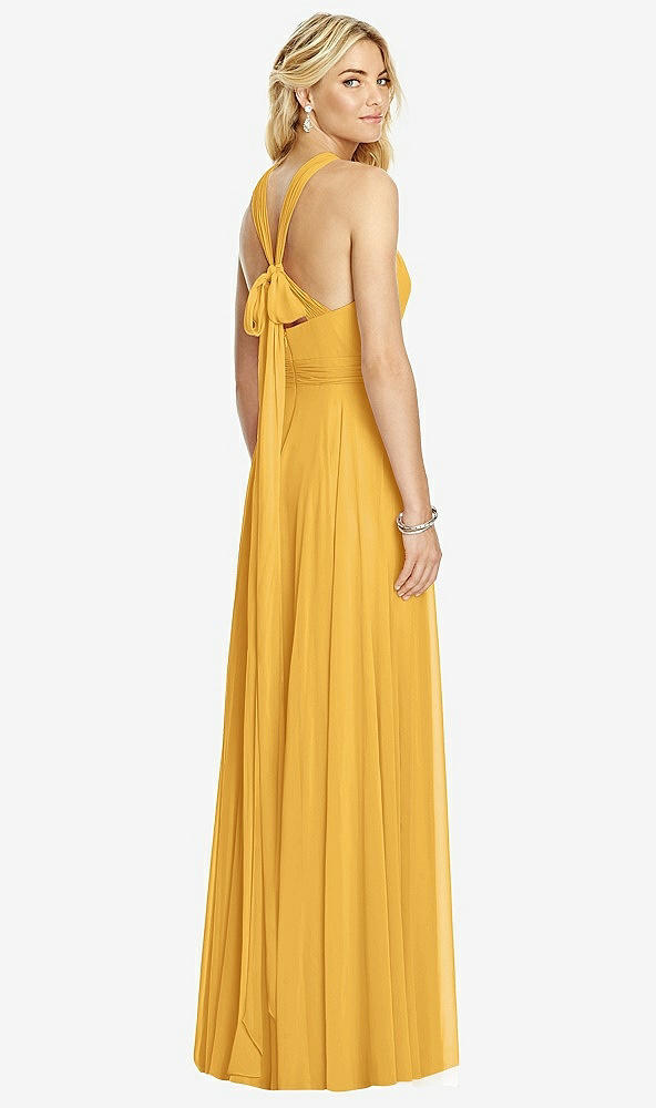 Back View - NYC Yellow Cross Strap Open-Back Halter Maxi Dress