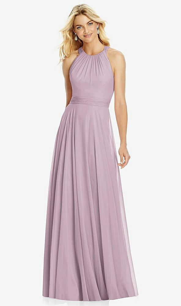 Front View - Suede Rose Cross Strap Open-Back Halter Maxi Dress