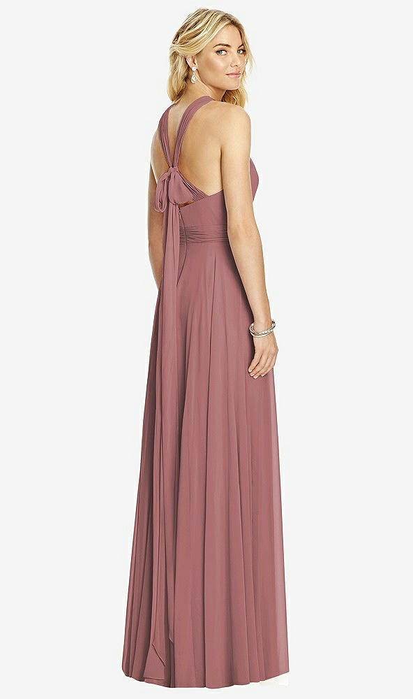 Back View - Rosewood Cross Strap Open-Back Halter Maxi Dress