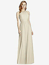Front View Thumbnail - Champagne Cutout Open-Back Shirred Halter Maxi Dress