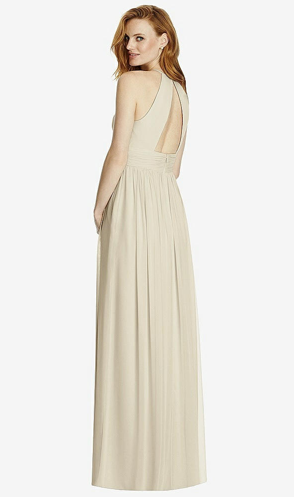 Back View - Champagne Cutout Open-Back Shirred Halter Maxi Dress
