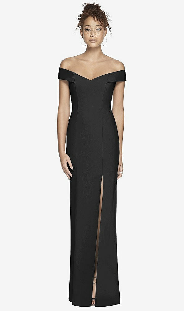 Back View - Black Off-the-Shoulder Criss Cross Back Trumpet Gown