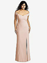 Alt View 1 Thumbnail - Cameo Off-the-Shoulder Criss Cross Back Trumpet Gown