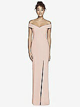 Rear View Thumbnail - Cameo Off-the-Shoulder Criss Cross Back Trumpet Gown