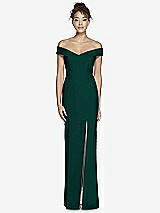 Rear View Thumbnail - Evergreen Off-the-Shoulder Criss Cross Back Trumpet Gown