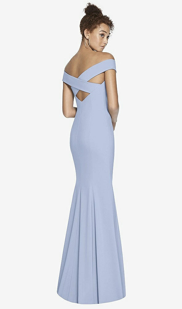 Front View - Sky Blue Off-the-Shoulder Criss Cross Back Trumpet Gown