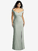 Alt View 1 Thumbnail - Willow Green Off-the-Shoulder Criss Cross Back Trumpet Gown