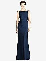 Front View Thumbnail - Midnight Navy Bateau-Neck Open Cowl-Back Trumpet Gown