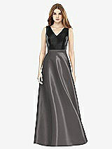 Front View Thumbnail - Caviar Gray & Black Sleeveless A-Line Satin Dress with Pockets