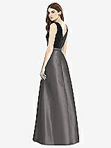 Rear View Thumbnail - Caviar Gray & Black Sleeveless A-Line Satin Dress with Pockets