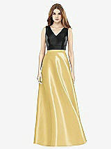 Front View Thumbnail - Maize & Black Sleeveless A-Line Satin Dress with Pockets