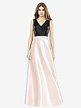 Front View Thumbnail - Blush & Black Sleeveless A-Line Satin Dress with Pockets