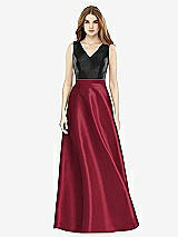 Front View Thumbnail - Burgundy & Black Sleeveless A-Line Satin Dress with Pockets