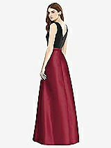 Rear View Thumbnail - Burgundy & Black Sleeveless A-Line Satin Dress with Pockets