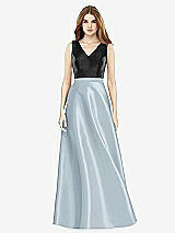 Front View Thumbnail - Mist & Black Sleeveless A-Line Satin Dress with Pockets