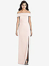 Front View Thumbnail - Blush Cuffed Off-the-Shoulder Trumpet Gown