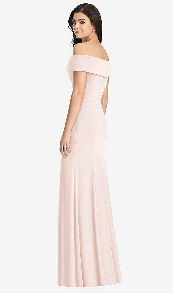 Back View - Blush Cuffed Off-the-Shoulder Trumpet Gown