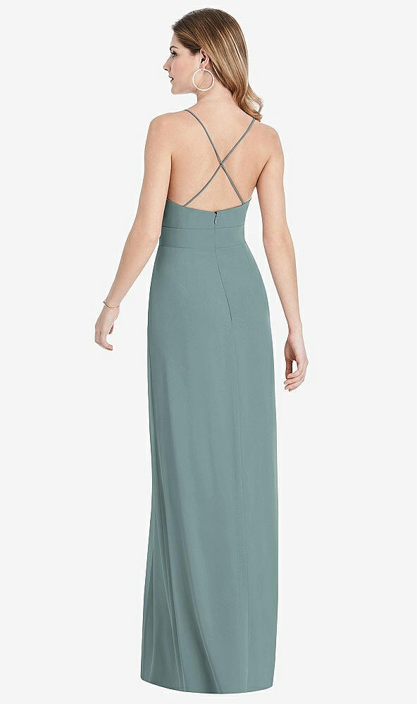 Back View - Icelandic Pleated Skirt Crepe Maxi Dress with Pockets