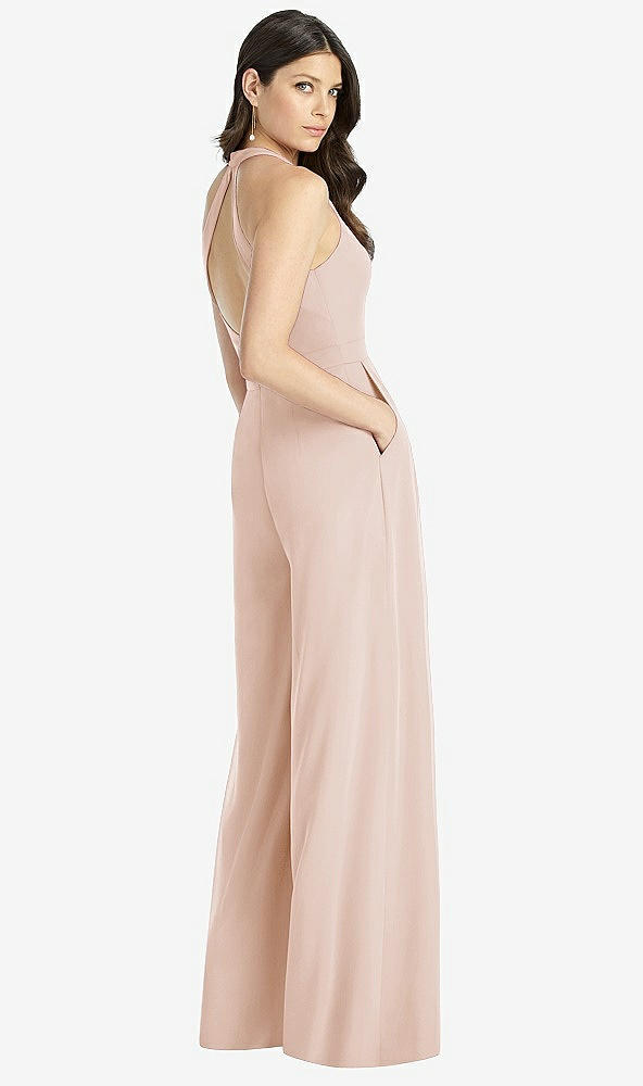 Back View - Cameo V-Neck Backless Pleated Front Jumpsuit - Arielle