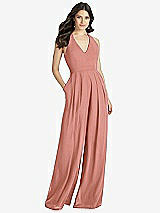 Front View Thumbnail - Desert Rose V-Neck Backless Pleated Front Jumpsuit - Arielle
