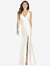 Front View Thumbnail - Ivory V-Neck Halter Satin Trumpet Gown