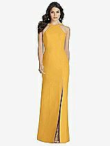 Front View Thumbnail - NYC Yellow High-Neck Backless Crepe Trumpet Gown