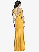 Rear View Thumbnail - NYC Yellow High-Neck Backless Crepe Trumpet Gown